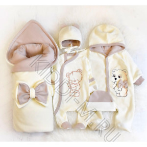 Комплект на выписку Picolita Лапушка-Мишка молочный-бежевый