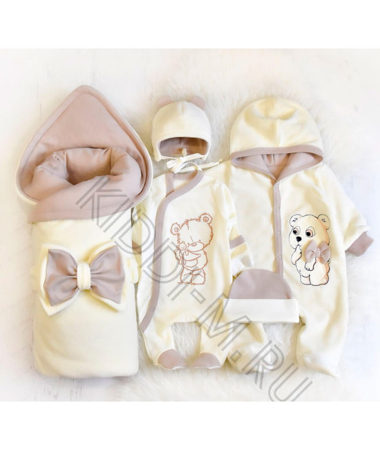 Комплект на выписку Picolita Лапушка-Мишка молочный-бежевый