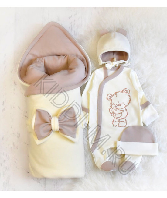 Комплект на выписку Picolita Лапушка-Мишка молочный-бежевый