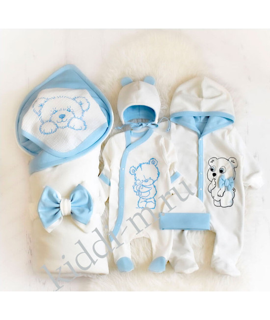 Комплект на выписку для новорожденного Picolita Лапушка-Мишка молочный-голубой
