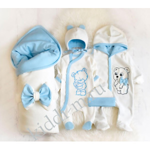 Комплект на выписку для новорожденного Picolita Лапушка-Мишка молочный-голубой