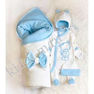 Комплект на выписку для новорожденного Picolita Лапушка-Мишка молочный-голубой