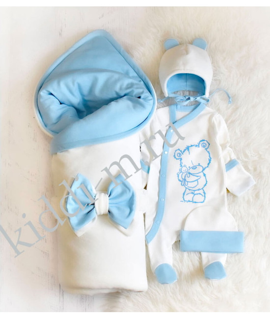 Комплект на выписку для новорожденного Picolita Лапушка-Мишка молочный-голубой