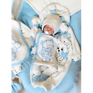 Комплект на выписку для новорожденного Picolita Лапушка-Мишка молочный-голубой