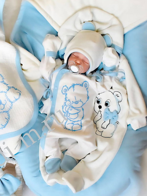 Демисезонный комплект Picolita Лапушка-Мишка молочный-голубой