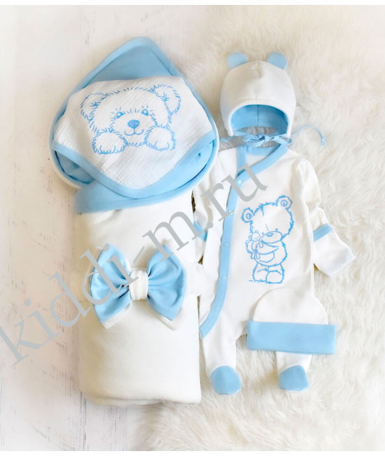 Комплект на выписку для новорожденного Picolita Лапушка-Мишка молочный-голубой