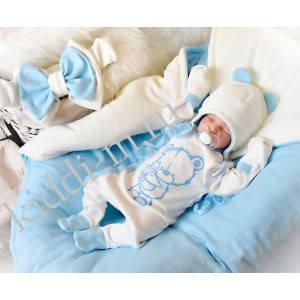 Комплект на выписку для новорожденного Picolita Лапушка-Мишка молочный-голубой