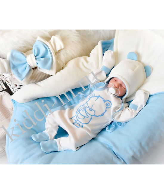 Комплект на выписку для новорожденного Picolita Лапушка-Мишка молочный-голубой