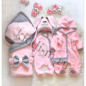 Комплект на выписку для новорожденного Picolita Лапушка-Зайка розовый-серый