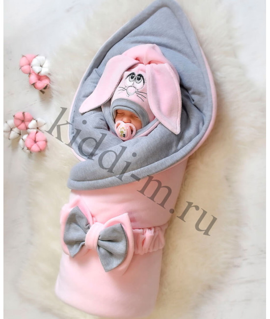 Комплект на выписку для новорожденного Picolita Лапушка-Зайка розовый-серый