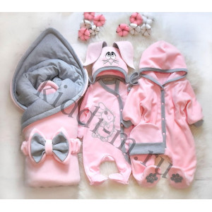 Комплект на выписку для новорожденного Picolita Лапушка-Зайка розовый-серый