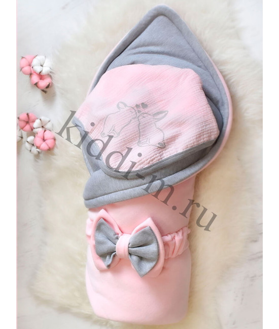 Комплект на выписку для новорожденного Picolita Лапушка-Зайка розовый-серый