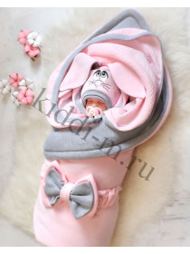 Комплект на выписку для новорожденного Picolita Лапушка-Зайка розовый-серый