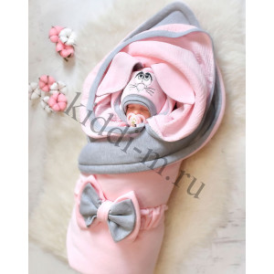 Комплект на выписку для новорожденного Picolita Лапушка-Зайка розовый-серый