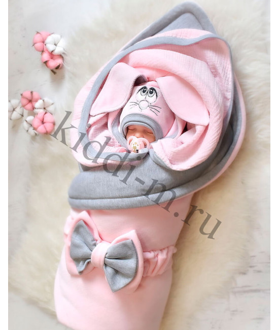 Комплект на выписку для новорожденного Picolita Лапушка-Зайка розовый-серый