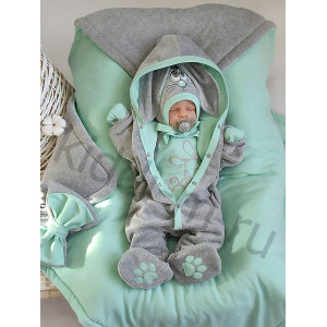 Комплект на выписку Лапушка-Зайка серый-ментол