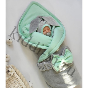 Комплект на выписку Лапушка-Зайка серый-ментол