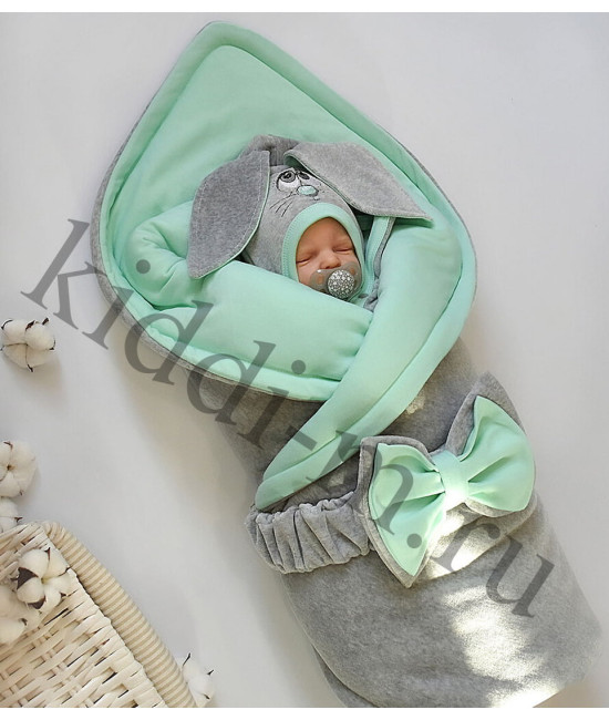 Комплект на выписку Лапушка-Зайка серый-ментол