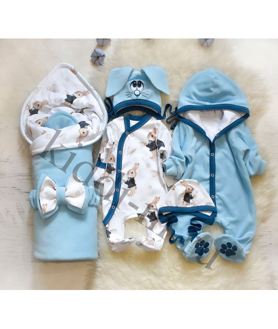 Комплект на выписку для новорожденного Picolita Лапушка-Зайка голубой