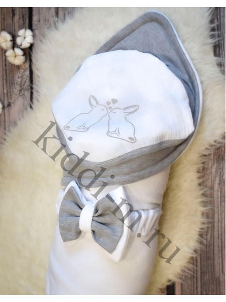 Комплект на выписку для новорожденного Picolita Лапушка-Зайка белый-серый
