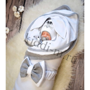 Комплект на выписку для новорожденного Picolita Лапушка-Зайка белый-серый