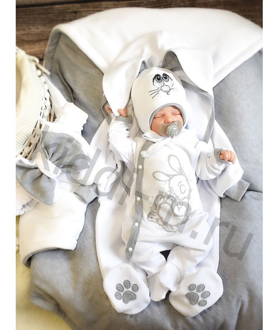 Комплект на выписку для новорожденного Picolita Лапушка-Зайка белый-серый