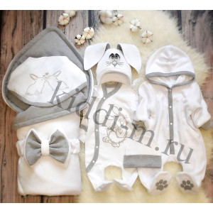 Комплект на выписку для новорожденного Picolita Лапушка-Зайка белый-серый