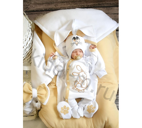 Комплект на выписку для новорожденного Picolita Лапушка-Зайка белый-песочный