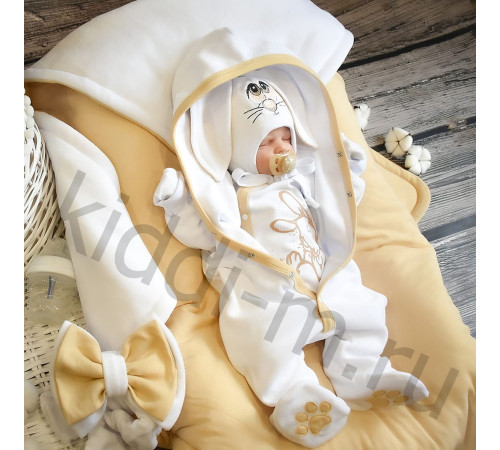 Комплект на выписку для новорожденного Picolita Лапушка-Зайка белый-песочный