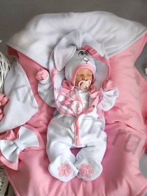 Комплект на выписку для новорожденного Picolita Лапушка-Зайка белый-розовый