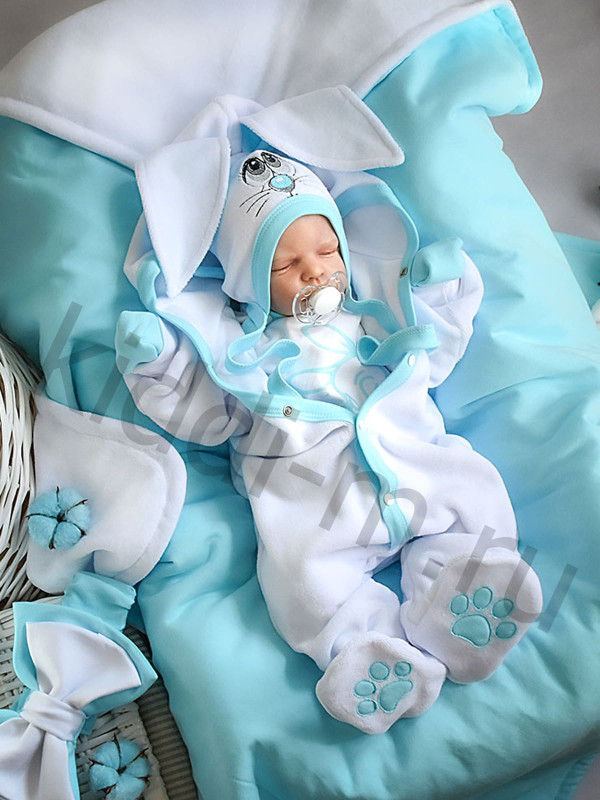 Демисезонный комплект Picolita Лапушка-Зайка белый-бирюза