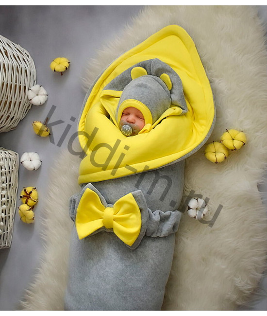 Комплект на выписку Picolita Лапушка-Мишка серый-желтый