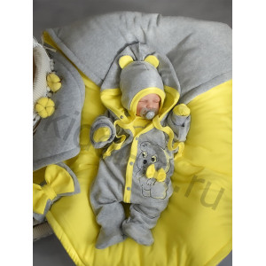 Комплект на выписку Picolita Лапушка-Мишка серый-желтый