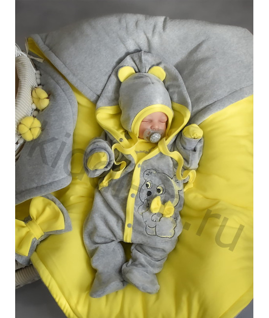 Комплект на выписку Picolita Лапушка-Мишка серый-желтый