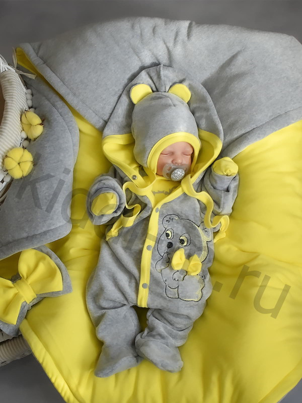 Демисезонный комплект Picolita Лапушка-Мишка серый-желтый