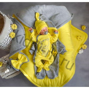 Комплект на выписку Picolita Лапушка-Мишка серый-желтый