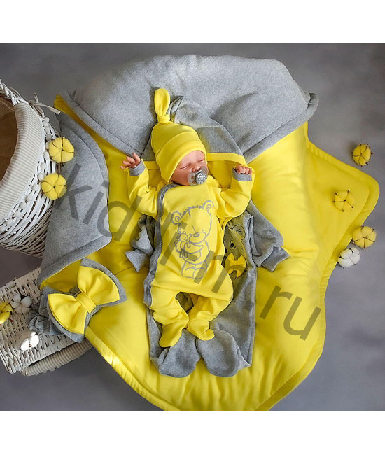 Комплект на выписку Picolita Лапушка-Мишка серый-желтый