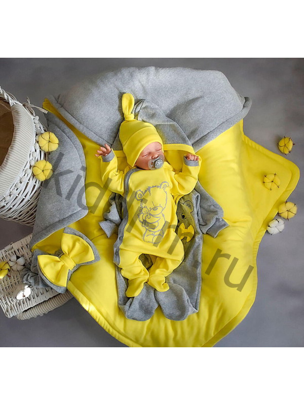 Комплект на выписку Picolita Лапушка-Мишка серый-желтый