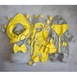 Комплект на выписку Picolita Лапушка-Мишка серый-желтый