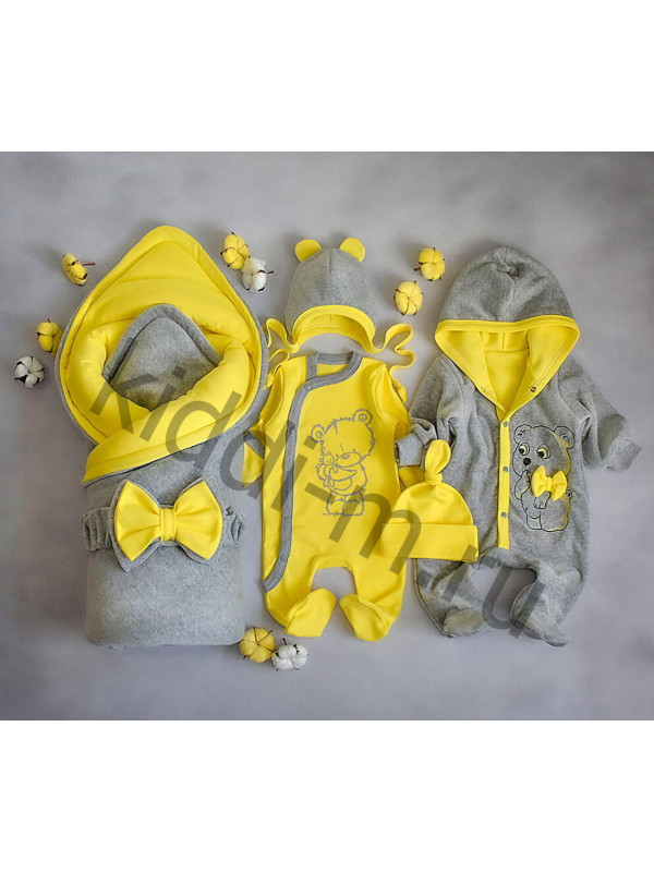 Комплект на выписку Picolita Лапушка-Мишка серый-желтый