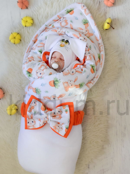 Комплект на выписку для новорожденного Picolita Лапушка-Зайка белый-оранжевый