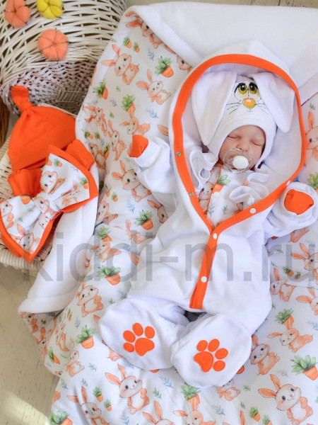 Комплект на выписку для новорожденного Picolita Лапушка-Зайка белый-оранжевый