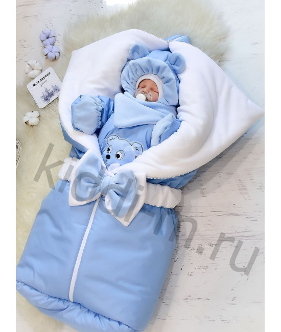 Зимний комплект на выписку Picolita Любимка-Мишка голубой-белый