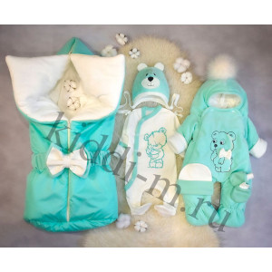 Зимний комплект на выписку Picolita Любимка Мишка мята-молочный