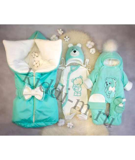 Зимний комплект на выписку Picolita Любимка Мишка мята-молочный