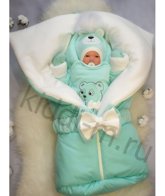 Зимний комплект на выписку Picolita Любимка Мишка мята-молочный