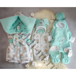 Зимний комплект на выписку Picolita Любимка Зайка ментол