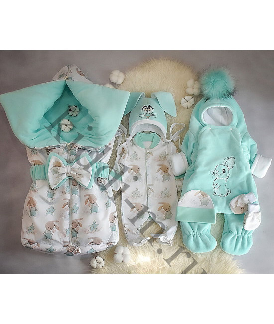 Зимний комплект на выписку Picolita Любимка Зайка ментол