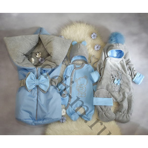 Зимний комплект на выписку Picolita Любимка Мишка голубой-серый