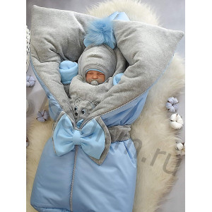 Зимний комплект на выписку Picolita Любимка Мишка голубой-серый